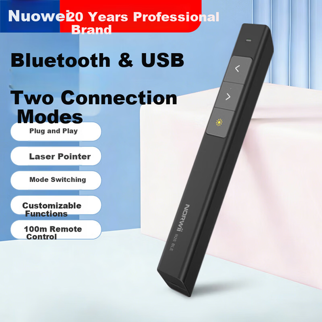 Nuowei 360-градусний Bluetooth лазерний презентаційний пульт дистанційного керування ручка для вчителя, спеціальна 100 м бездротова PPT презентація Cat Teaser електронна ручка N26 BLE червоне світло чорне - зображення 4