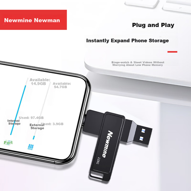 USB-накопитель Newmine NM-R128S 128 ГБ с двойным интерфейсом, разъемом USB Type-C, металлическим корпусом, вращающимся диском, высокой скоростью чтения/записи, подходит для бизнеса, офиса и кабинета. - изображение 6
