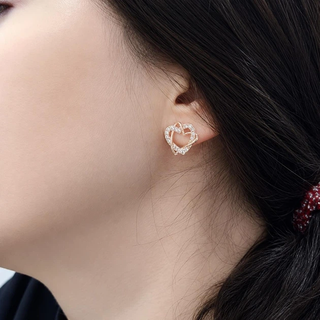 Серьги с цирконами "Переплетение двух сердец" медзолото 18К Xuping Jewelry в бархатной коробочке (6620) - изображение 3