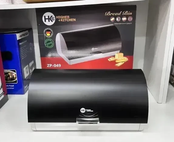 Хлібниця Higher Kitchen ZP-049 з нержавіючої сталі з відкидною кришкою Чорна - изображение 3