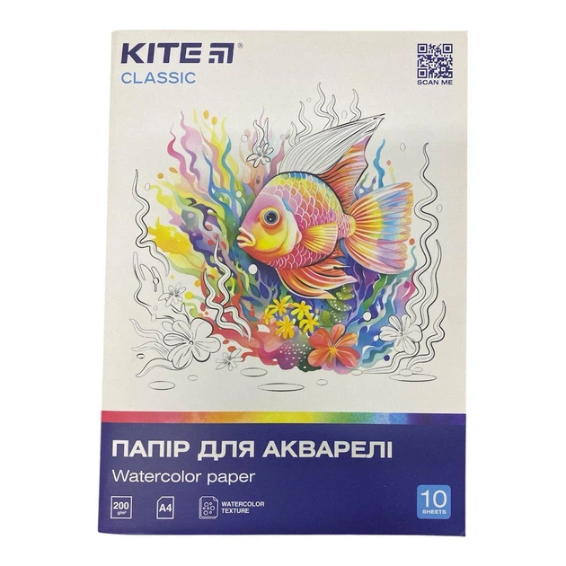 Набір паперу для акварелі А4 ( Папка 10 аркушів 200 m/g ), K-267 - Фото 1 Набір паперу для акварелі А4 ( Папка 10 аркушів 200 m/g ), K-267 - изображение 1