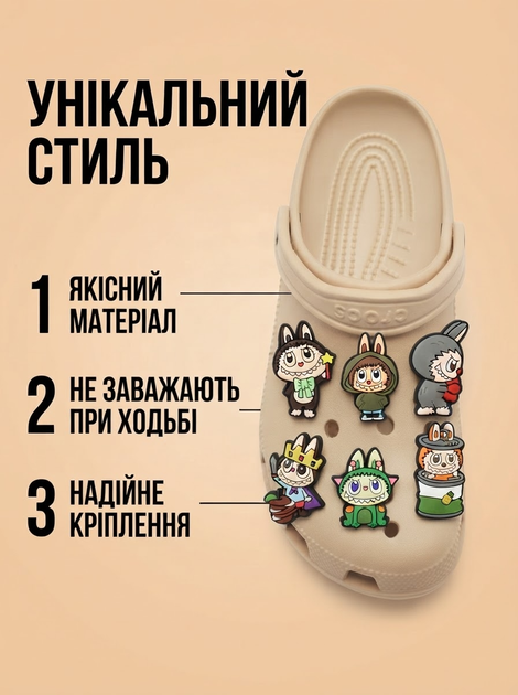 Джибітси Лабубу Labubu The Monsters монстр Jibbitz 6 шт аксесуари крокс прикраса Dz_143_4 - Фото 2 Джибітси Лабубу Labubu The Monsters монстр Jibbitz 6 шт аксесуари крокс прикраса Dz_143_4 - зображення 2