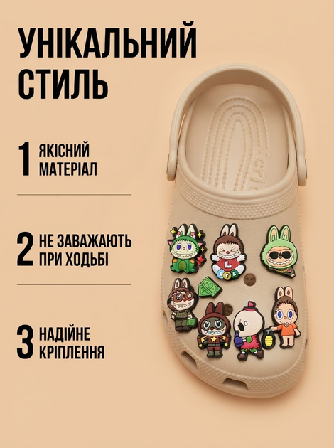 Джибітси Лабубу Labubu The Monsters монстр Jibbitz 8 шт аксесуари крокс прикраса Dz_143_2 - Фото 2 Джибітси Лабубу Labubu The Monsters монстр Jibbitz 8 шт аксесуари крокс прикраса Dz_143_2 - зображення 2