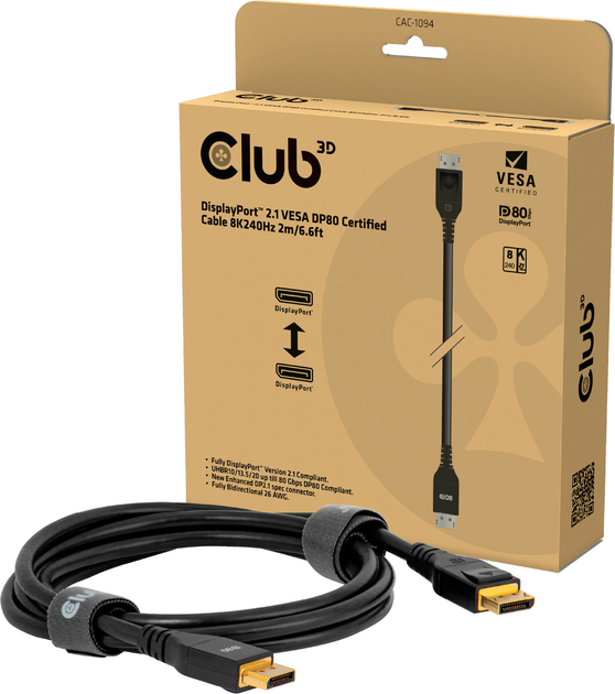 Кабель Club 3D DisplayPort 2.1 VESA DP80 2 м Black (CAC-1094) - зображення 3