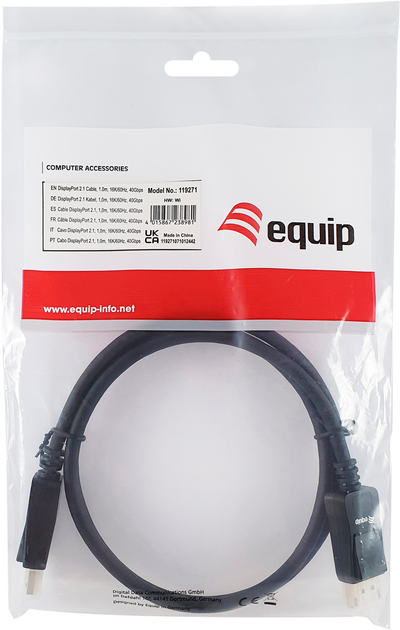 Kabel Equip DisplayPort 2.1 40 Gbps 1 m Black (4015867238981) - obraz 2