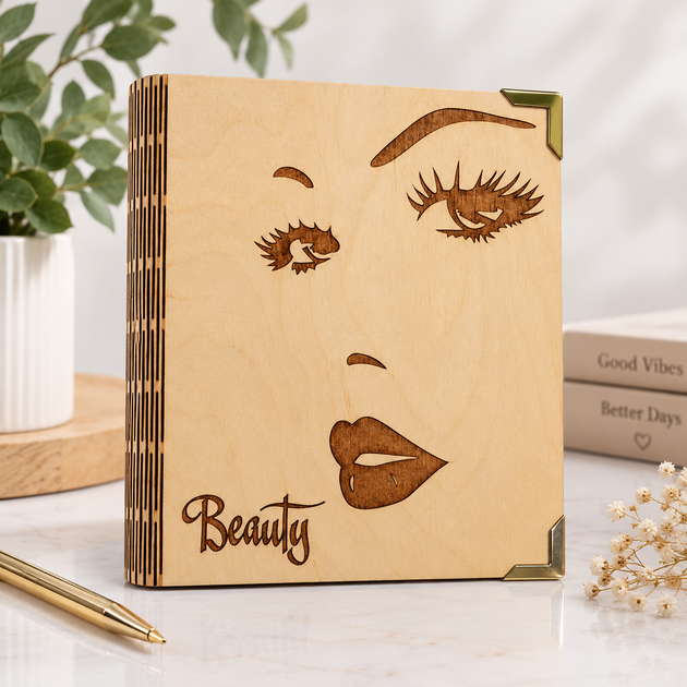 Деревянный блокнот "Beauty" (на цельной обложке с ручкой), ежедневник из дерева, подарок в салон красоты - Фото 1 Деревянный блокнот "Beauty" (на цельной обложке с ручкой), ежедневник из дерева, подарок в салон красоты - изображение 1