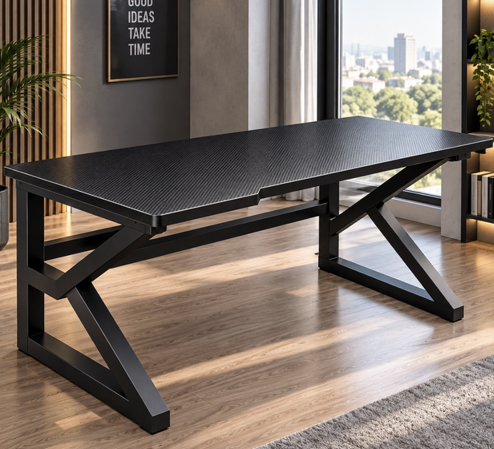 Геймерский письменный стол Dash S12 Black 140×60×72,5 см с металлическим каркасом эргономичным вырезом для дома офиса учебы - Фото 5 Геймерский письменный стол Dash S12 Black 140×60×72,5 см с металлическим каркасом эргономичным вырезом для дома офиса учебы - изображение 5