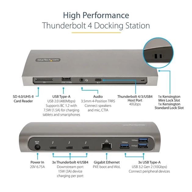 Док-станция StarTech Thunderbolt 4 Dock 96W PD (TB4CDOCKUE) Grey - изображение 6