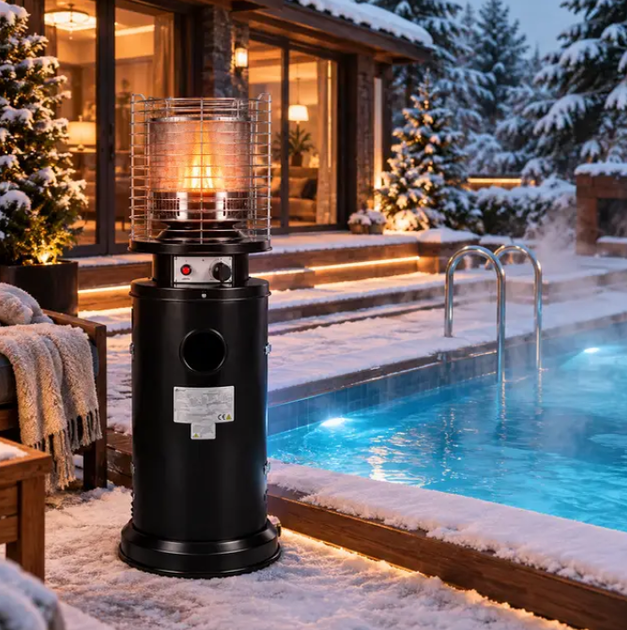Уличный газовый обогреватель Gordon 13 кВт для террасы сада ресторана беседки с эффектом пламени защитной металлической решеткой регулятором пропан бутан черный - изображение 6