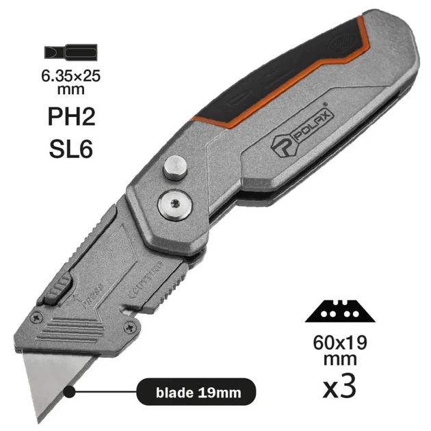 Ніж із трапецієподібним лезом 19 мм (3 шт) SK5, біти 25 мм (2 шт.) PH2/SL6 "POLAX" 23-015 - Фото 5 Ніж із трапецієподібним лезом 19 мм (3 шт) SK5, біти 25 мм (2 шт.) PH2/SL6 "POLAX" 23-015 - зображення 5