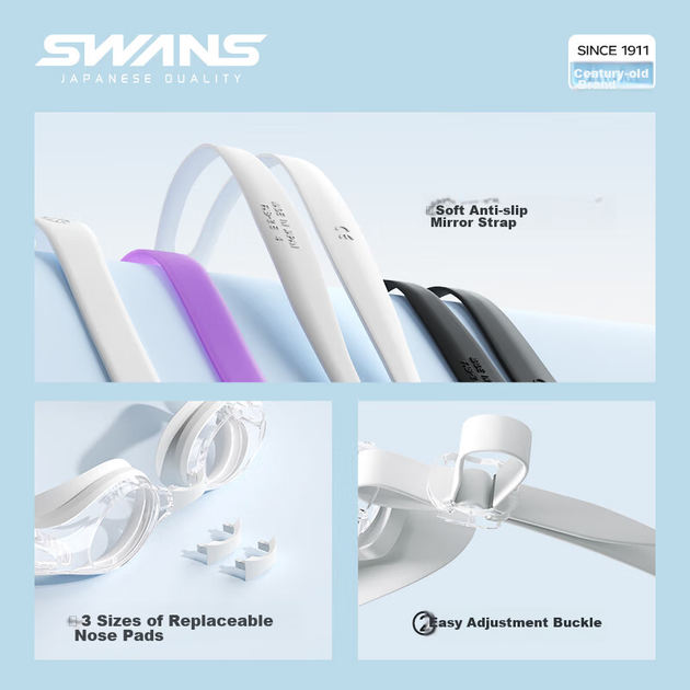 Очки для плавания зеркальные Swans без диоптрий, с шапочкой, белые, Cherry Blossom White - изображение 6