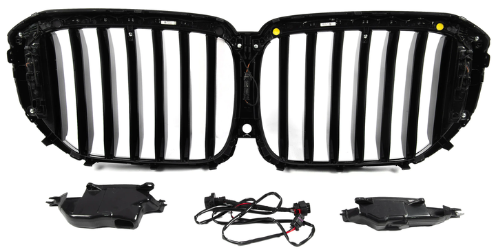 Ноздри решетка радиатора 1 Bar LED черный глянец для BMW X5 G05 2019-2022 гг - изображение 2