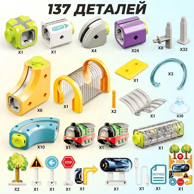 Магнитная магистраль конструктор Magnetic Track GO с 2 поездами и светозвуковым туннелем 137 деталей - Фото 2 Магнитная магистраль конструктор Magnetic Track GO с 2 поездами и светозвуковым туннелем 137 деталей - изображение 2