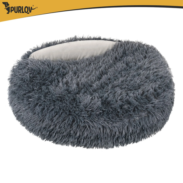 Лежак-спальник для собак и кошек Purlov 28004, 70×60 см, 2-в-1, плюшевый, с капюшоном, серый - изображение 7