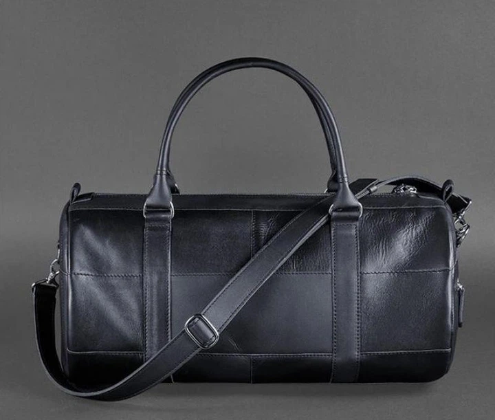 Чоловіча шкіряна дорожня сумка Harper (barrel bag) з натуральної шкіри Krast з ременем темно-синя 59750 - зображення 7