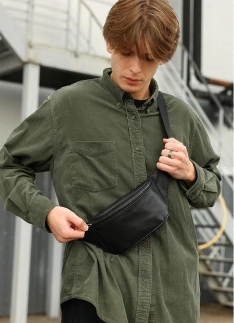 Чоловіча шкіряна поясна сумка бананка міська компактна Sambag Tirso PSO чорна 61054 - зображення 15