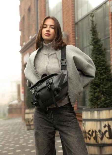 Большая женская поясная сумка бананка из экокожи городская Sambag DynamicDart, графитовая 60504 - Фото 1 Большая женская поясная сумка бананка из экокожи городская Sambag DynamicDart, графитовая 60504 - изображение 1