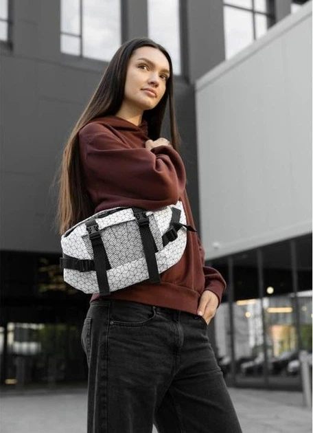 Большая женская поясная сумка бананка тканевая городская Sambag DynamicDart с принтом Square 60512 - изображение 7