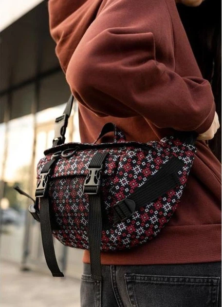 Большая женская поясная сумка бананка тканевая городская Sambag DynamicDart черная с принтом 60516 - изображение 3
