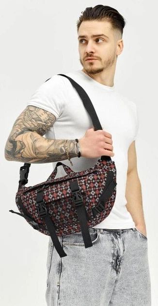 Большая мужская поясная сумка бананка тканевая Sambag DynamicDart с принтом черная 61059 - Фото 8 Большая мужская поясная сумка бананка тканевая Sambag DynamicDart с принтом черная 61059 - изображение 8