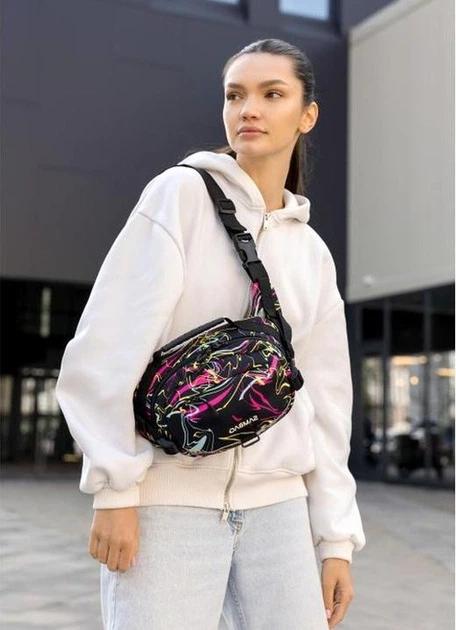 Женская сумка бананка через плечо из полиэстера городская Sambag Flex Pro с принтом ABSTRACT 60505 - изображение 8