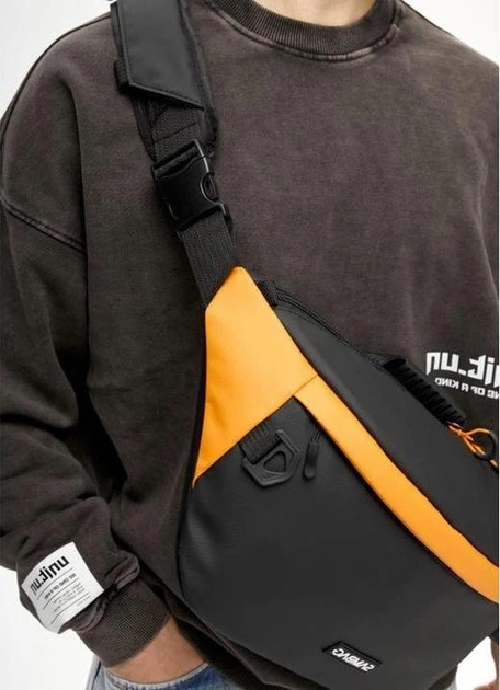 Чоловіча сумка-бананка під ноутбук Sambag Urban Laptop чорно-оранжева текстильна кросс-боді сумка для ноутбука до 14″ 51940 - зображення 9