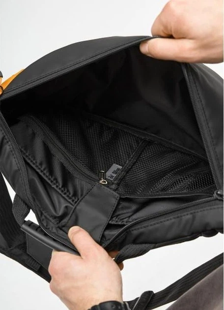 Чоловіча сумка-бананка під ноутбук Sambag Urban Laptop чорно-оранжева текстильна кросс-боді сумка для ноутбука до 14″ 51940 - зображення 11