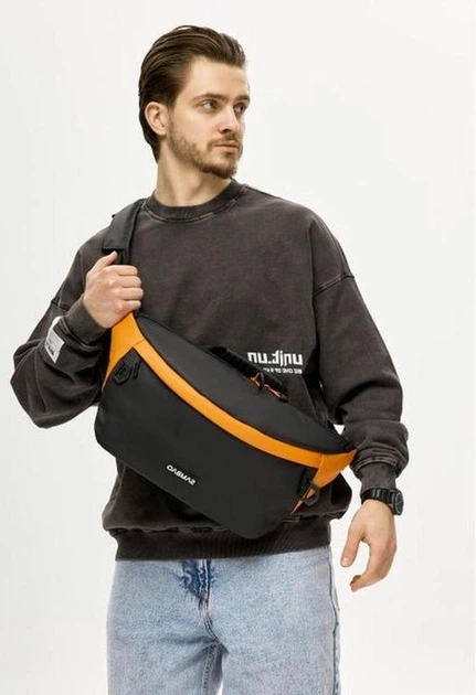 Чоловіча сумка-бананка під ноутбук Sambag Urban Laptop чорно-оранжева текстильна кросс-боді сумка для ноутбука до 14″ 51940 - зображення 12