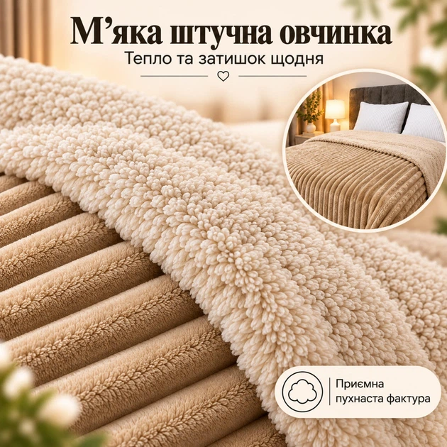 Плед Шарпей Бежевий 200x220 см зі штучною овчинкою - зображення 3