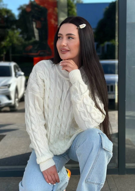 Подовжений вʼязаний жіночий светр NADIA, колір Молоко розмір One Size - Фото 2 Подовжений вʼязаний жіночий светр NADIA, колір Молоко розмір One Size - изображение 2