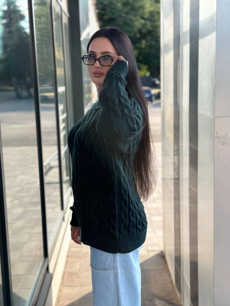 Подовжений вʼязаний жіночий светр NADIA, колір Смарагд розмір One Size - Фото 3 Подовжений вʼязаний жіночий светр NADIA, колір Смарагд розмір One Size - изображение 3