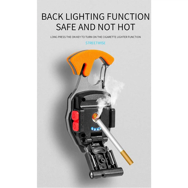 Многофункциональный аккумуляторный карманный LED фонарик-брелок 7 в 1 с зарядкой Type-C зажигалкой карабином магнитом открывалкой и отверткой. - изображение 2