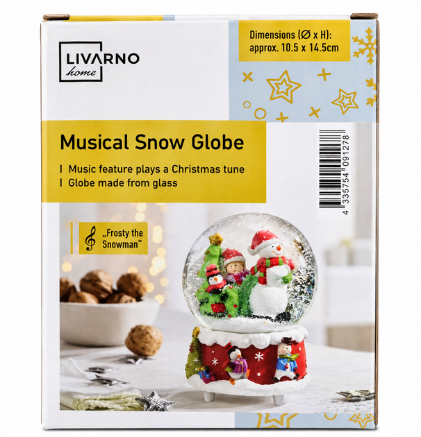 Музична снігова куля LIVARNO home «Frosty the Snowman», скляна, 10,5 × 14,5 см - Фото 2 Музична снігова куля LIVARNO home «Frosty the Snowman», скляна, 10,5 × 14,5 см - зображення 2