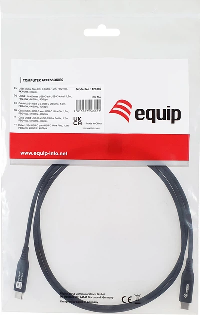 Кабель Equip Ultra Slim USB Type-C - Type-C M/M 1.2 m Black (4015867243657) - Фото 3 Кабель Equip Ultra Slim USB Type-C - Type-C M/M 1.2 m Black (4015867243657) - зображення 3
