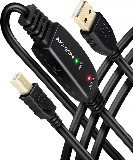 Кабель Axagon USB-A - USB-B 2.0 20 м Black (ADR-220B) - зображення 3