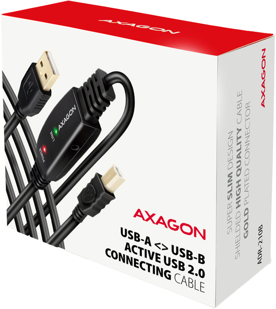 Кабель Axagon USB-A - USB-B 2.0 10 м Black (ADR-210B) - Фото 3 Кабель Axagon USB-A - USB-B 2.0 10 м Black (ADR-210B) - зображення 3