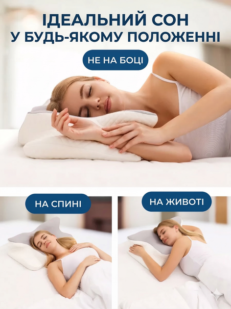 Ортопедична подушка з ефектом пам’яті, 40×60 см, сіро-біла. - Фото 5 Ортопедична подушка з ефектом пам’яті, 40×60 см, сіро-біла. - зображення 5
