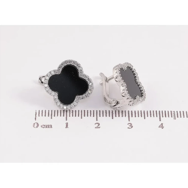 Сережки Stainless Steel (медична сталь) з цирконами. Довжина 18 мм. Ширина 13 мм. - зображення 2