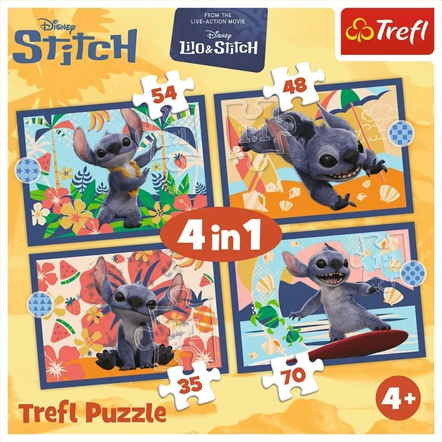 Набір пазлів Trefl Disney Stitch Відпустка на Гаваях 4в1 (34666) - Фото 6 Набір пазлів Trefl Disney Stitch Відпустка на Гаваях 4в1 (34666) - зображення 6