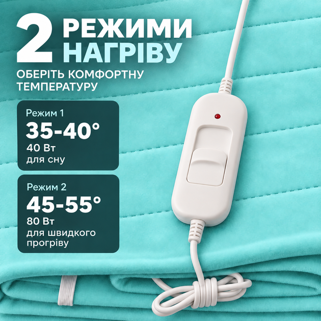 Електропростирадло простирадло з підігрівом 120х160 термопростирадло електричне простирадло байка з терморегулятором грілка для ліжка аквамарин Termosoft Yasam - зображення 3