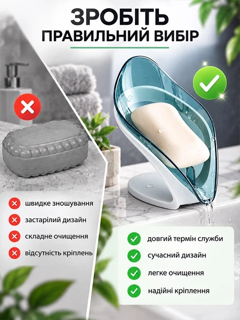 Мыльница со сливом лепесток 2 шт VMHouse на присосках для ванной и кухни пластиковая бирюзовый (0012-0022) - изображение 6