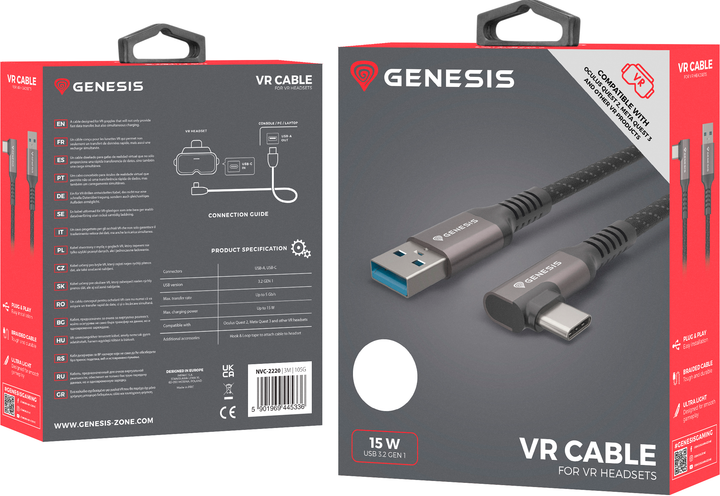 Кабель Genesis USB-A - USB-C 3.2 Gen 2 PD VR 60W 3 м Black (NVC-2219) - зображення 4