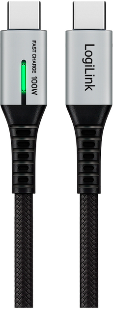 Kabel Logilink USB-C - USB-C 3.2 w oplocie 100W 0.5 m Black (4052792079883) - obraz 2