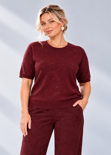 Джемпер американка декорований дрібними паєтками бордовий Z Studio 15-129 - L-XL , бордовий - Фото 1 Джемпер американка декорований дрібними паєтками бордовий Z Studio 15-129 - L-XL , бордовий - изображение 1