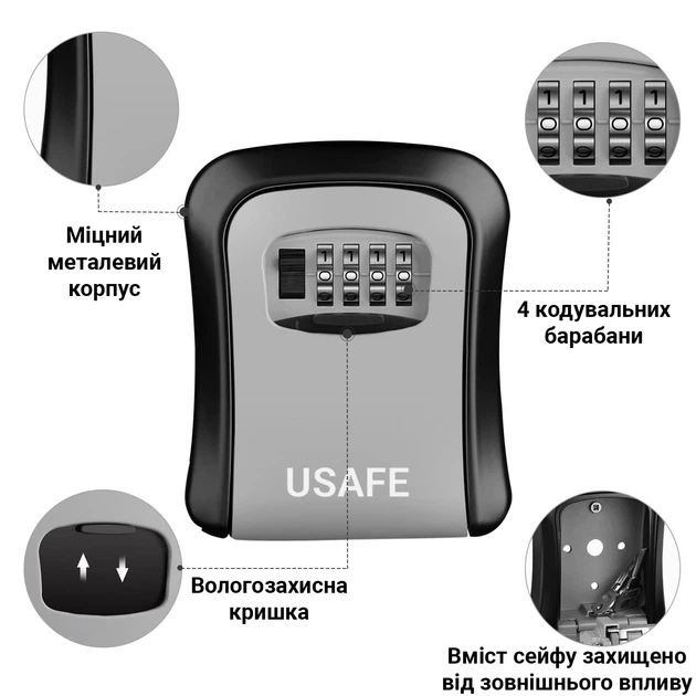 Антивандальный мини-сейф для ключей uSafe KS-03 с кодовым замком настенный Серый - Фото 10 Антивандальный мини-сейф для ключей uSafe KS-03 с кодовым замком настенный Серый - изображение 10