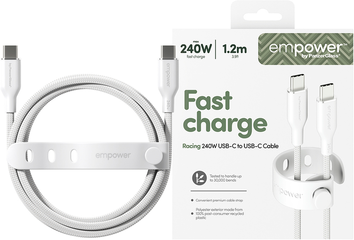 Кабель Panzer Glass Empower by Racing USB-C - USB-C 2.0 240W 1.2 м White (EM77569) - зображення 4