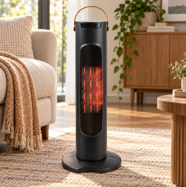 Тепловентилятор керамічний Tower Heat 2000 Вт Електричний обігрівач підлоговий з пультом 3 режими роботи 220 В Чорний - зображення 4
