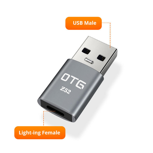 OTG адаптер-переходник Z52 PG company с USB Type-A (папа) на USB Lightning (мама) для микрофонов, флешек, ПК или ноутбука - изображение 2