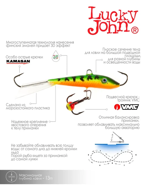 Балансир Lucky John FIN 5 70 мм 20 г морозостойкий пластик красный/прозрачный - изображение 7