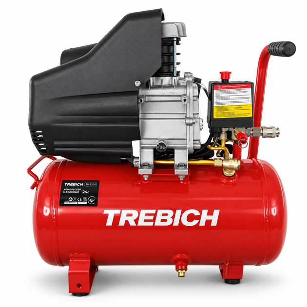 Воздушный компрессор масляный Trebich TR-5000 24 л 1500 Вт 195 л/мин поршневой для мастерской гаража СТО электрический для покраски подкачки шин пневмоинструмента универсальный компактный производительный медная обмотка - Фото 3 Воздушный компрессор масляный Trebich TR-5000 24 л 1500 Вт 195 л/мин поршневой для мастерской гаража СТО электрический для покраски подкачки шин пневмоинструмента универсальный компактный производительный медная обмотка - изображение 3
